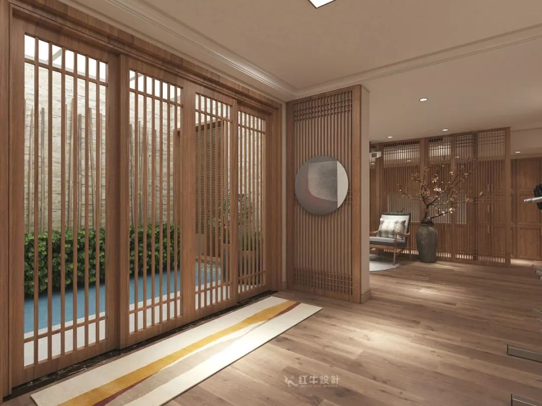 南京大華錦繡時代160㎡中式風(fēng)格--健身房+家庭影院，這才是向往的生活！03負(fù)一樓設(shè)計(jì)_柵欄式隔斷