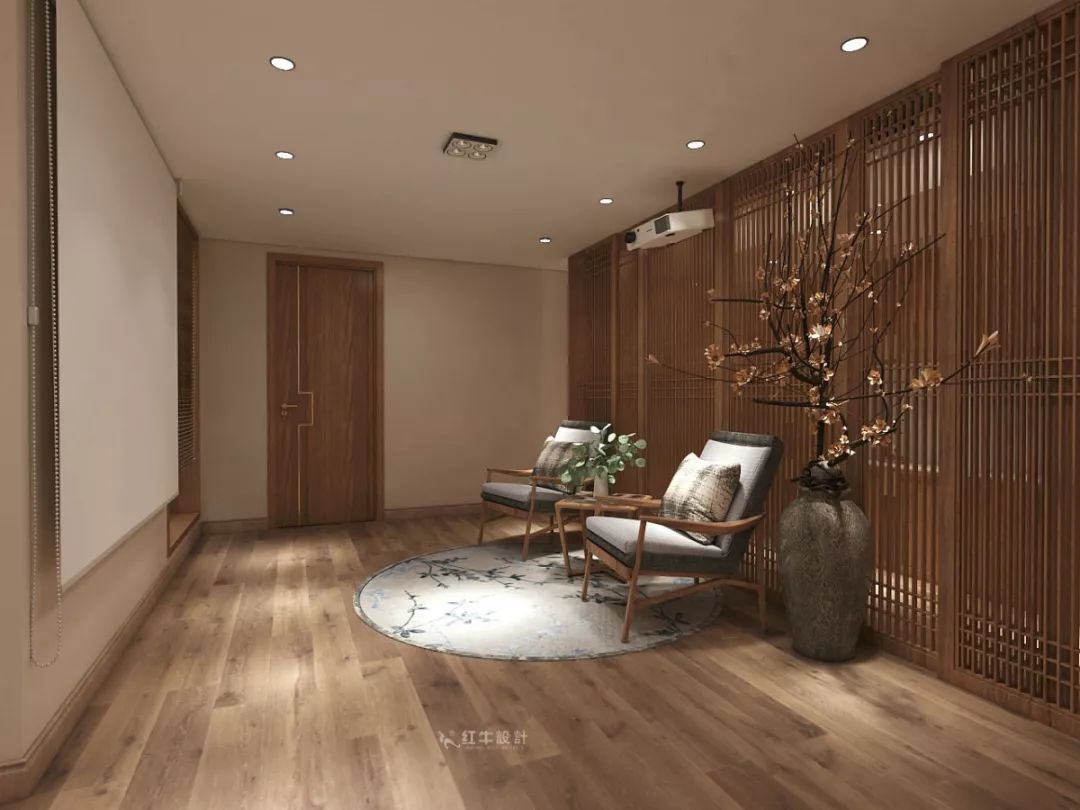 南京大華錦繡時代160㎡中式風(fēng)格--健身房+家庭影院，這才是向往的生活！05負(fù)一樓設(shè)計(jì)_家庭影院落地花瓶