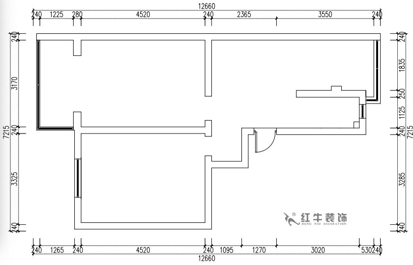 張桐瑋｜天津新村25-304-64㎡-現(xiàn)代簡美風格｜2室1廳1衛(wèi)｜老房裝修｜定制家￥71800｜全包10萬｜00_01原始結(jié)構(gòu)圖