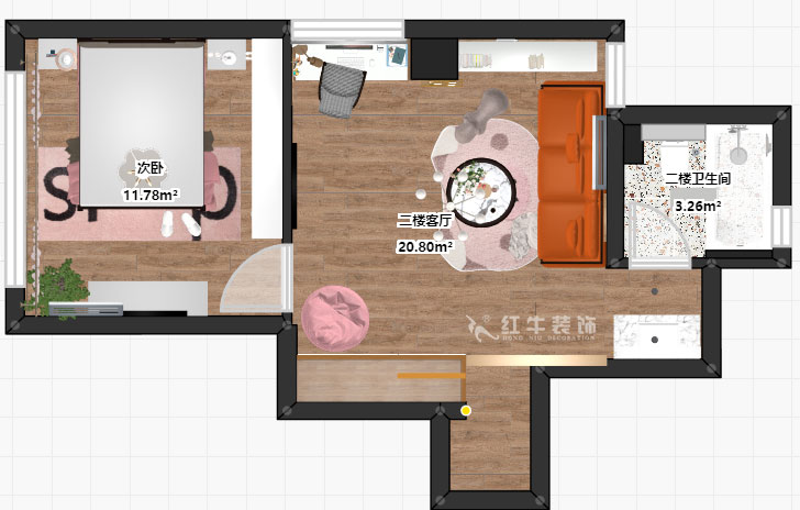 蔣琛｜西華龍樾2-6-312-106㎡-簡約風格｜小復(fù)式｜2室2廳2衛(wèi)｜二新房裝修｜成品家￥162999｜全包15萬｜00_06二樓彩平圖
