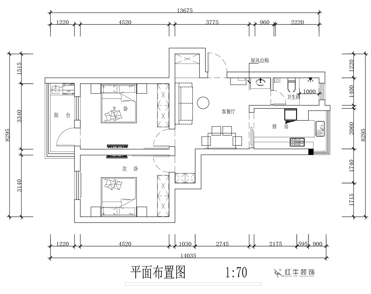 蔣?。蔡┐?1-401-80㎡-現(xiàn)代簡約風(fēng)格｜2室1廳1衛(wèi)｜舊房裝修｜定制家￥126767｜全包12萬｜00_02平面布置圖