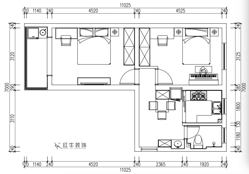 張桐瑋｜老虎頭3-1-403-59㎡-現(xiàn)代簡(jiǎn)約風(fēng)格｜2室1廳1衛(wèi)｜老房裝修｜定制家￥68410｜全包10萬(wàn)｜00_02平面方案圖