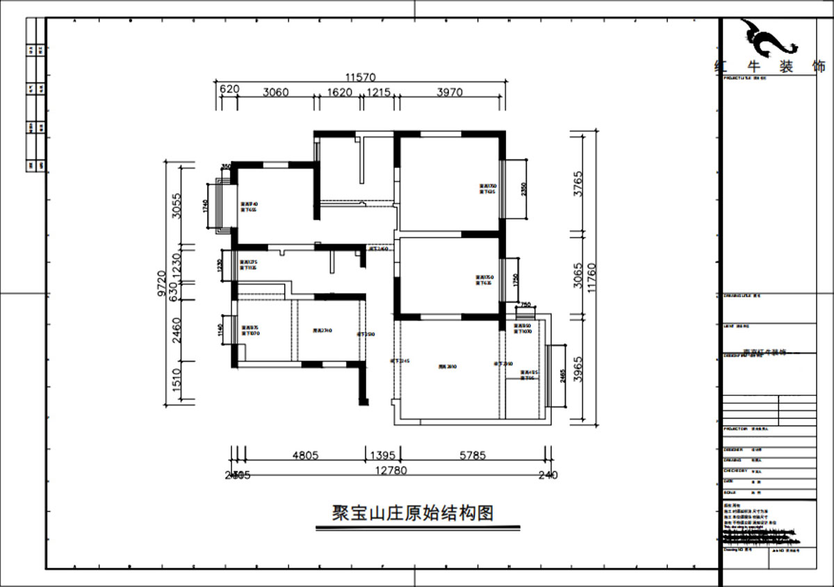 朱彥｜聚寶山莊海棠街區(qū)5-1203-130㎡-現(xiàn)代簡約風格｜3室2廳2衛(wèi)｜老房改造｜定制家｜全包16萬｜00_01原始結(jié)構(gòu)圖
