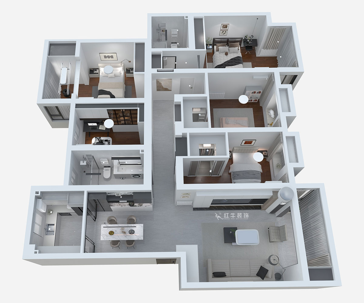 熊皓宇|翠屏東南-180㎡-現(xiàn)代風格|5室2廳2衛(wèi)|新房裝修|定制家|全包|00_02平面彩圖