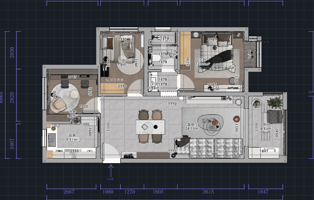 熊皓宇|中海國際社區(qū)3期6-1401室-90㎡-現(xiàn)代風(fēng)格|3室2廳1廚1衛(wèi)1陽臺|老房裝修|定制家|全包9