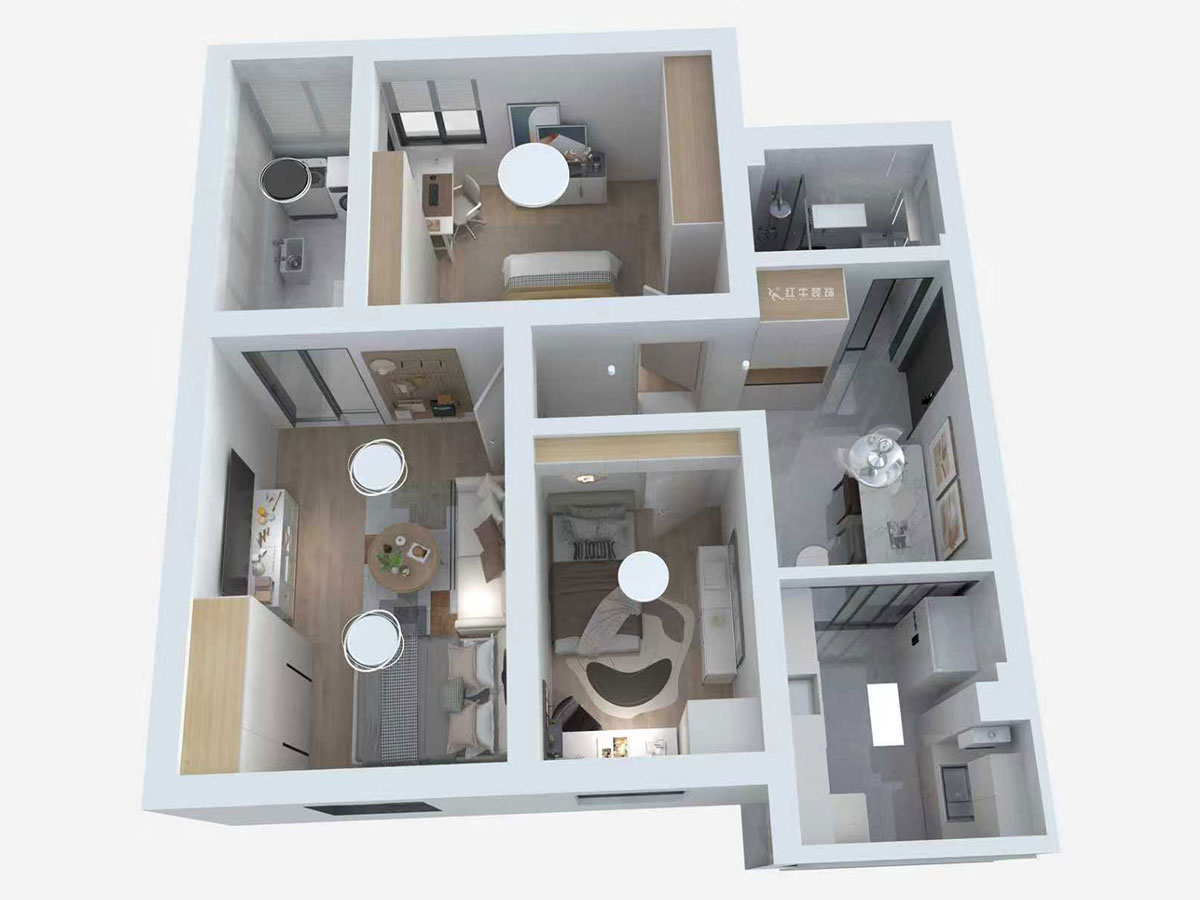 蔣琛｜成賢街92號院9-301-68㎡-現(xiàn)代簡約風(fēng)格｜3室1廳1衛(wèi)｜老房裝修｜定制家｜全包10萬｜00_04鳥瞰圖