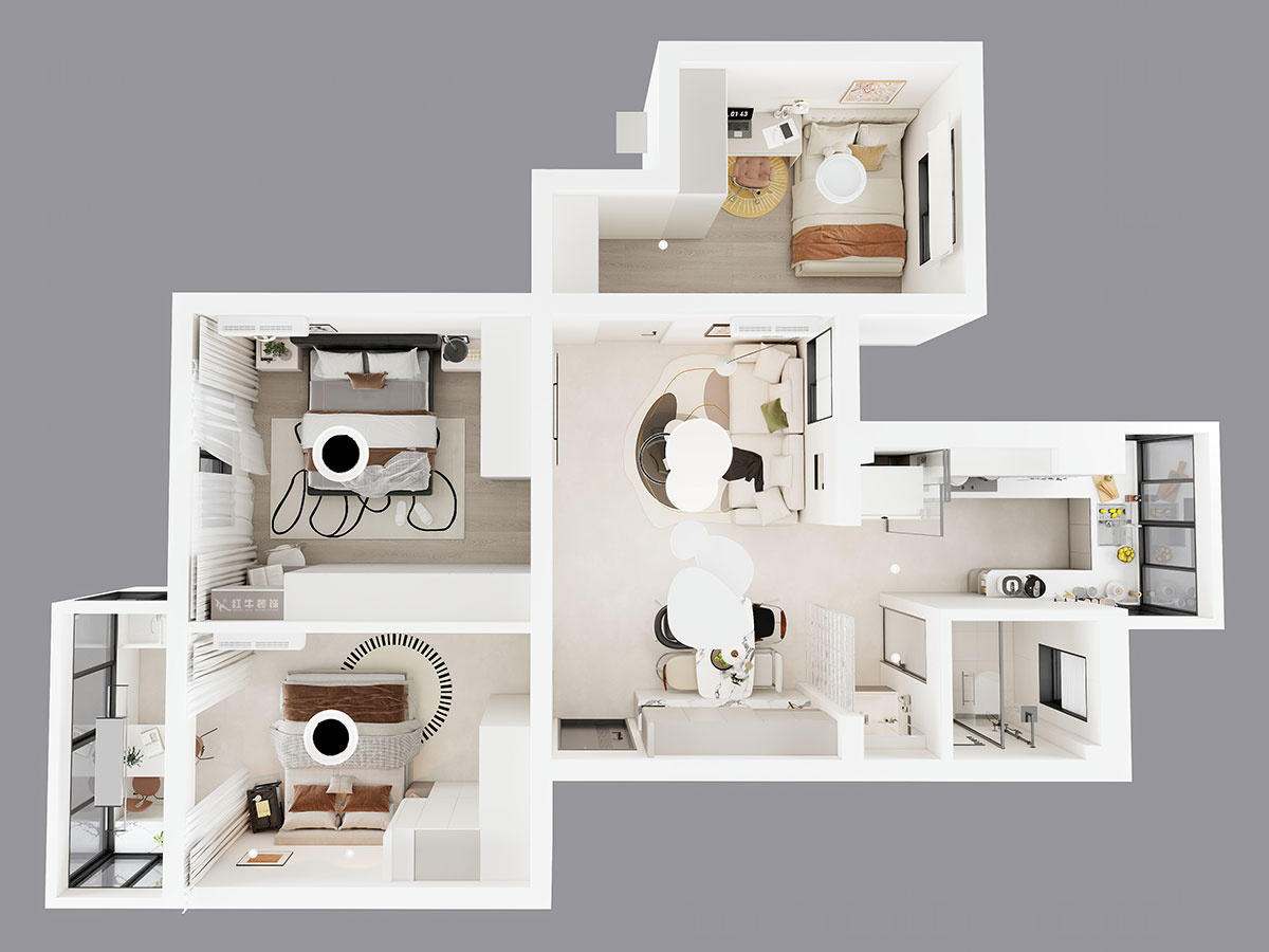 朱明琪|明月新寓花園12-102-85㎡-現(xiàn)代簡約風(fēng)格|3室1廳1衛(wèi)|老房改造|定制家|全包11萬|00_04鳥瞰圖