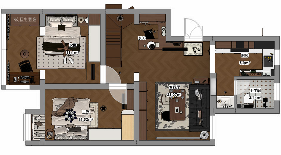 蔣?。鼕W體新城翠杉園15-507-(72+40)㎡-中古風(fēng)｜復(fù)式｜2室1廳1衛(wèi)+閣樓｜老房裝修｜定制家｜全包12萬｜00_03平面彩圖